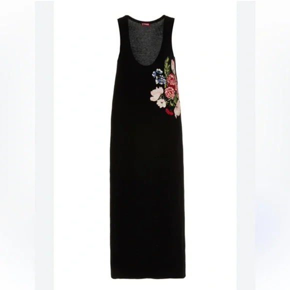 Staud Black Maxi Dress with Floral Embroidery - Picture 2 of 8